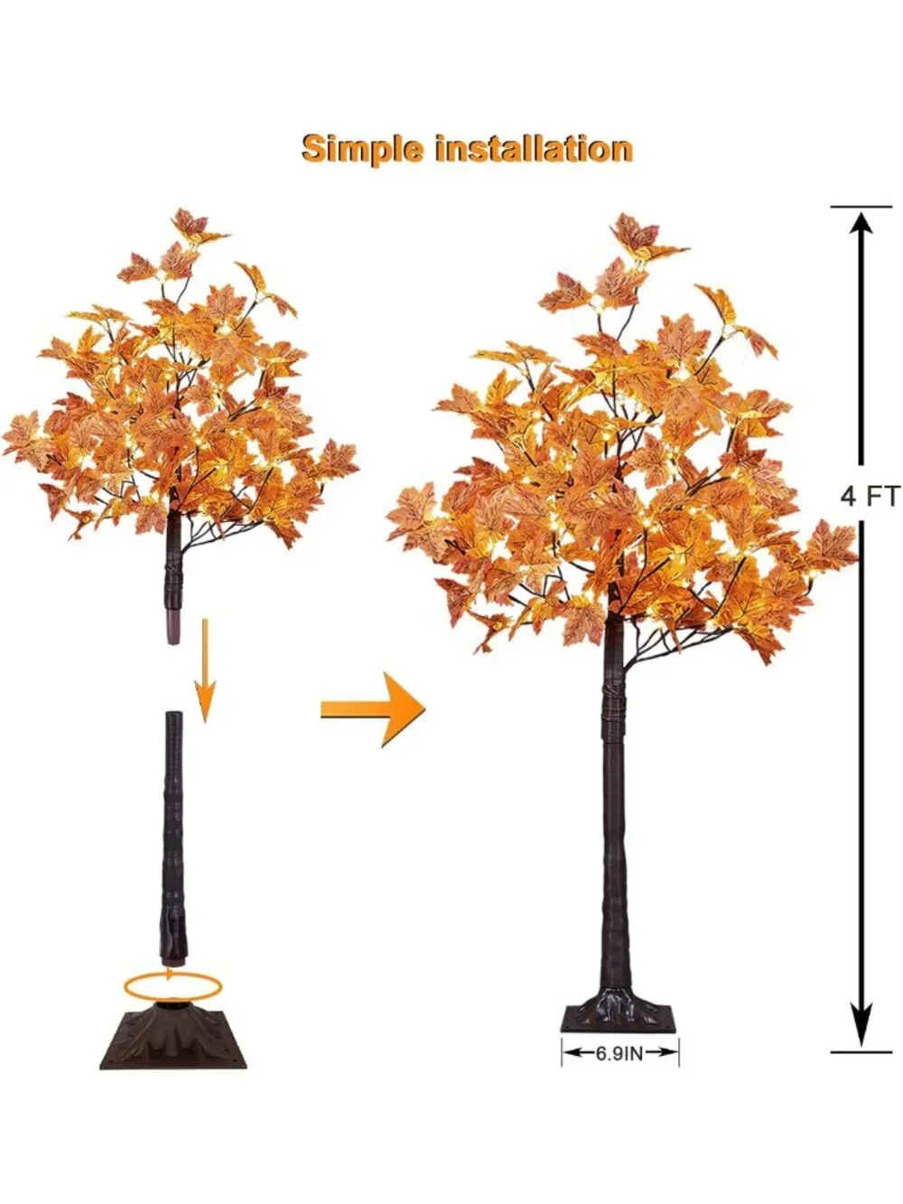 2-Pack 4FT Lighted Maple Trees with 144 Warm White LED Lights - Perfect for
